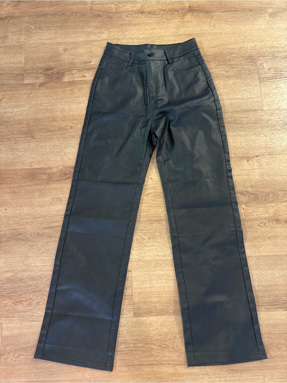 Black Faux Leather Straight-Leg Pants